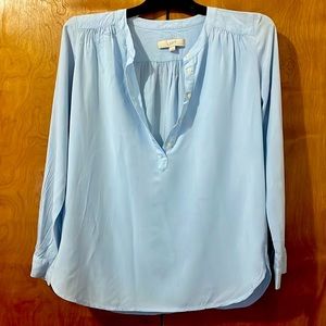 LOFT Light Blue Pullover Henley Blouse Size S